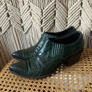 Vintage Emerald Green Lizard Skin Nocona Ankle Cowgirl Booties